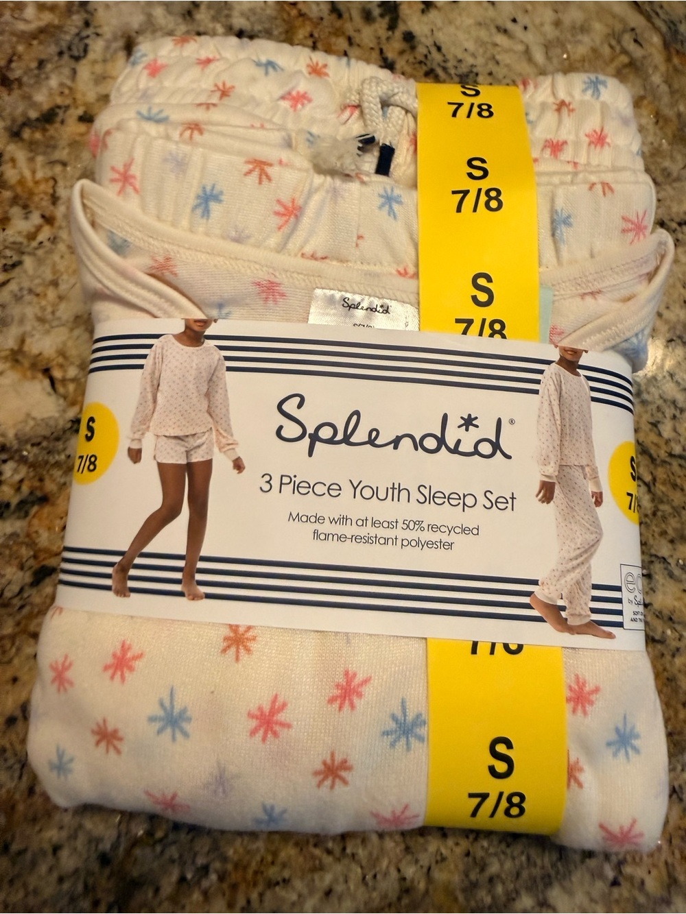 Splendid Cream Youth 3-Piece Sleep Set with Pink & Blue Star Print
